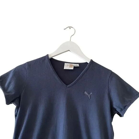 Puma Navy Solid Color V-neck Basic Essential Minimalist Sporty Women’s Top SZ S - Picture 3 of 9